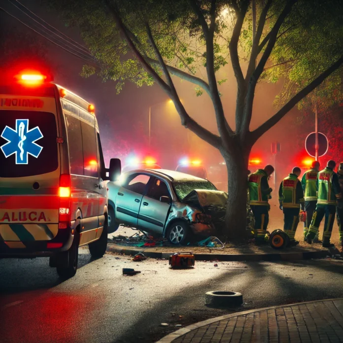 Scene of the Reservoir Hills crash with emergency services responding, a driver killed, and a toddler among the injured.