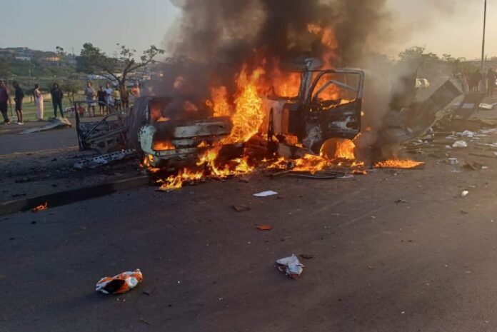 Armored cash van destroyed after armed robbery on N2 near KwaMashu